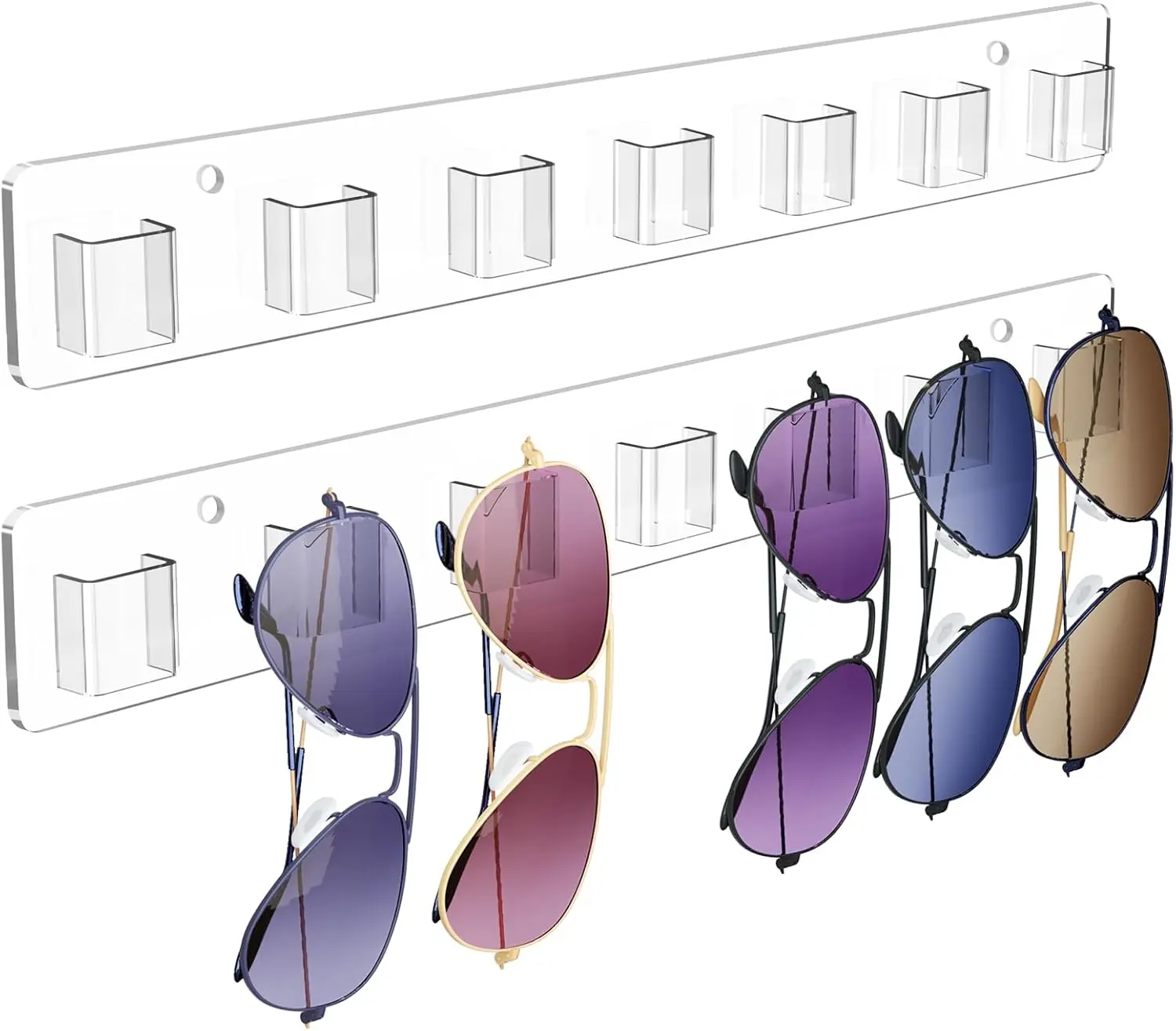 Sunglasses Organizer 2 Pack, Wall Glasses Holder, Acrylic Sunglasses Display, Eyeglass Organizer for Multiple Glasses for Office & Home Decor, Unique Gifts for Husband, Women & Girls, Clear Transparent