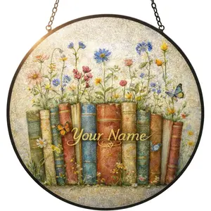 Personalized Book Lover Stained Glass Suncatcher for Window Hanging - Reading Room Decor Gift