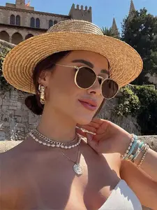 Unisex Vintage Round Frame Glasses , Trendy Casual Glasses for Everyday Use, Fashion Boho Accessories for Outdoor Activities, Trendy Beach Eyewear