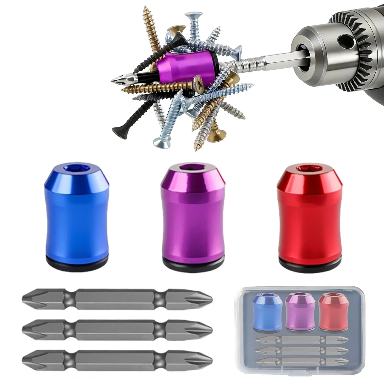 3pcs Strong Magnetic Screw Ring Set, Detachable Magnetic Drill Bit Holder, Hex Screwdriver & Electric Impact Driver Accessories, Screwdriver Drill Bits, Tool Accessories