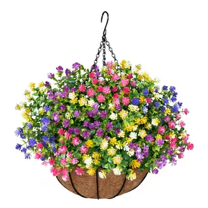 Artificial Hanging Flowers Basket, 12 UV-Resistant Bundles of Realistic Fake Flowers, Faux Plants for Outdoor Decor, Home, Garden, Porch, Patio, Spring & Summer Decorations, Artificial Hanging Baskets
