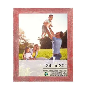 360 stand Handmade Rustic Farmhouse Red Wood Rectangle Photo Frame, 24x30in, Home Decor for Wall Display or Tabletop Photo Display, Classic Rectangle Frame