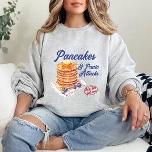 Gildan Pancakes and Panic Attacks Sweatshirt Longsleeve T-Shirt Tops Women Comfort Round Neck Crewneck Pullover