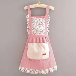 Charming Retro Apron for Women & Girls - Soft Cotton Adjustable Washable Apron with Pockets for Mothers Day Gift - Pink