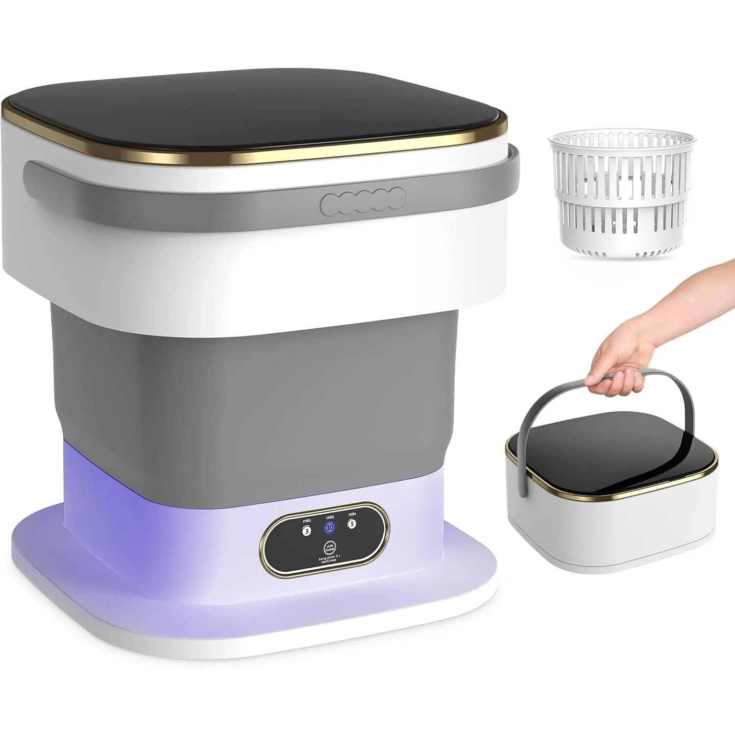 15L Capacity Compact Foldable Mini Washing Machine with Spin Basket, 3 Flexible Cleaning Modes, Lightweight & Easy to Move, 11.8*11.8*5.9 in, Stable Performance, Sturdy Construction - Convenient for Busy Users, Ideal for Camping, Apartments (Gray)