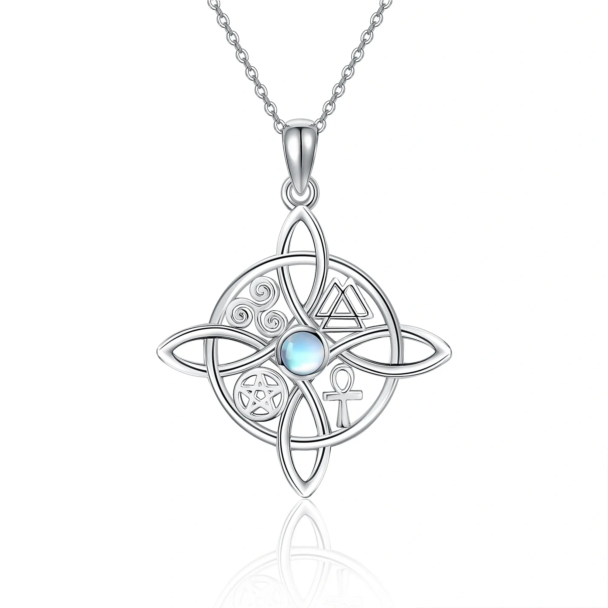 Witches Knot Pendant Necklace 925 Sterling Silver Celtic Cross Witch Jewelry Amulet Gifts for Women