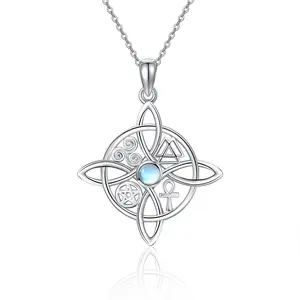 Witches Knot Pendant Necklace 925 Sterling Silver Celtic Cross Witch Jewelry Amulet Gifts for Women