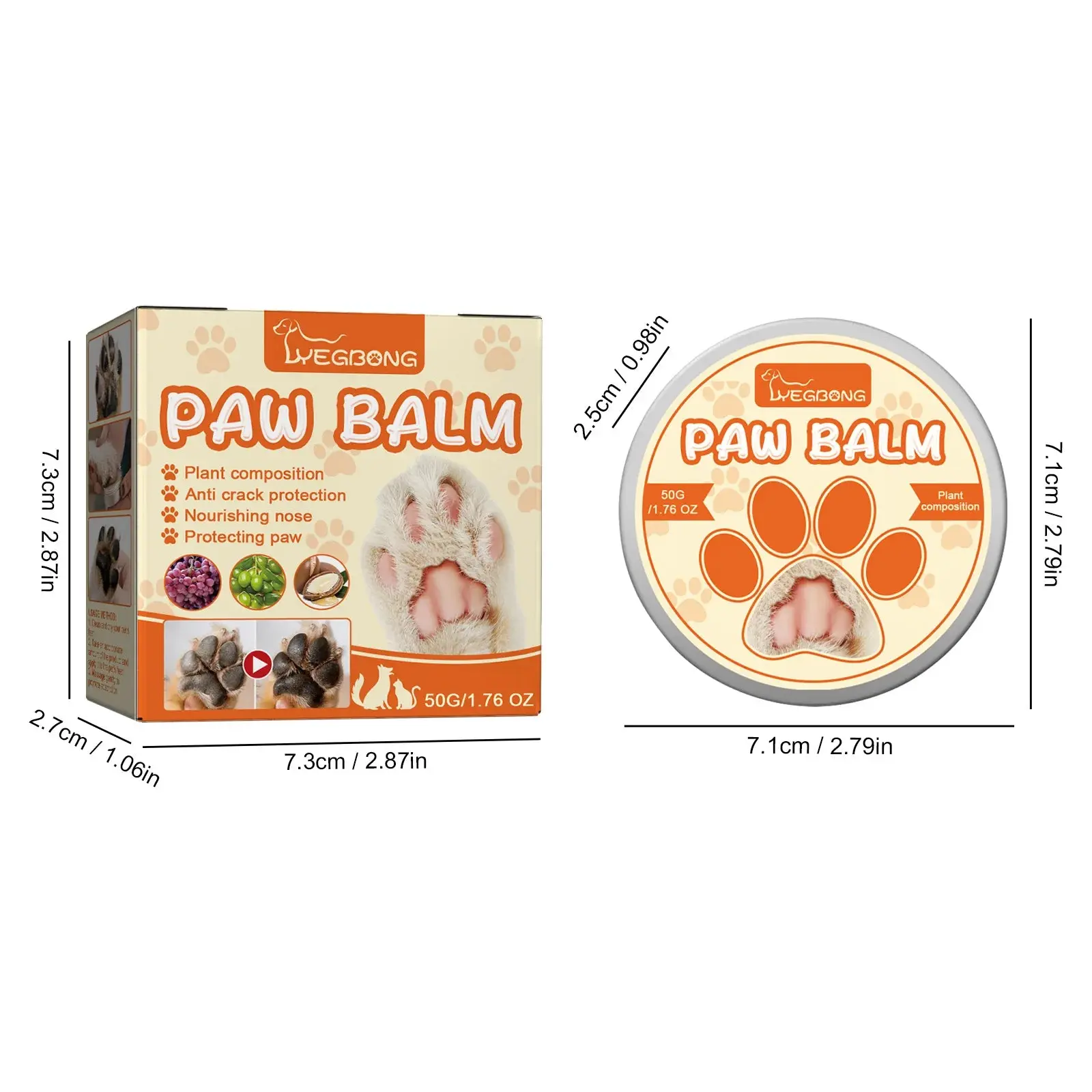 Natural Pet Paw Balm - 50g Easy-to-Apply Moisturizer & Repair Cream for Dogs & Cats, Hydrates, Protects Against Harsh Conditions, Ideal for Daily Use