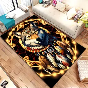 Indian-style wolf pattern home carpet, suitable for living room, bedroom, kitchen mats, home decoration, area rugs, holiday gifts for family and friends
