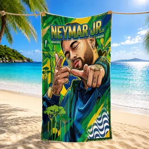 Neymar Microfiber Beach Towel, Custom Soccer Star Sandproof Pool Towel for Swimming Surfing Travel, Soft Lightweight Absorbent Summer Towel for Men Boys Teens, Birthday Christmas Vacation Gift for Soccer Fans