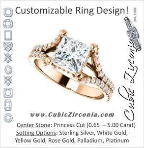 Cubic Zirconia Engagement Ring- The Marilyn (Customizable Cathedral-set Princess Cut Center with Split-Pavé Band and Prong Accents)
