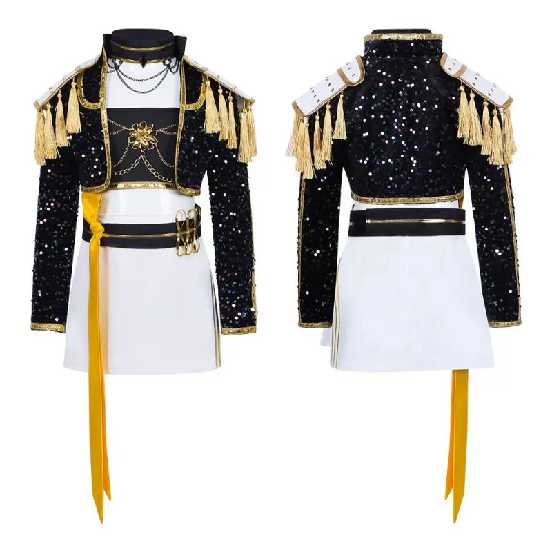 Women's Demon Slayer Team Rumi Black Gold Edit Stage Dress Up Costume, 2026 Cosplay Set with Accessories, Hand-Wash Halloween Outfit, All-Seasons Womenswear