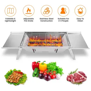 3 In 1 Foldable Charcoal Grill Fire Pit Slow Cooker 2-3 People Portable Camping Grill Stainless Steel BBQ Grill for Camping Tailgating Yard GPCT5452