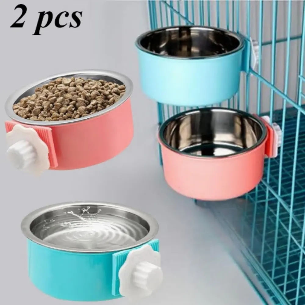 2-Pack Stainless Steel Removable Hanging Pet Feeding Bowls for Cages, Easy to Install, Easy to Clean, Non-Slip, High-Quality Camping Gear for Small Pets (Puppies, Cats)
