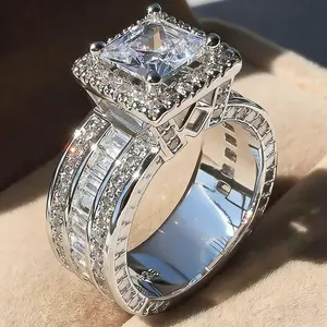 1pc  Women Engagement Rings Classic 4 Prong Inlay Square zirconia Rings for Women Wedding Rings Jewelry,Fashion-forward Fine Jewelry, Hypoallergenic, Premium Quality, Handcrafted, Timeless Style, Bridal Elegance, Sparkli