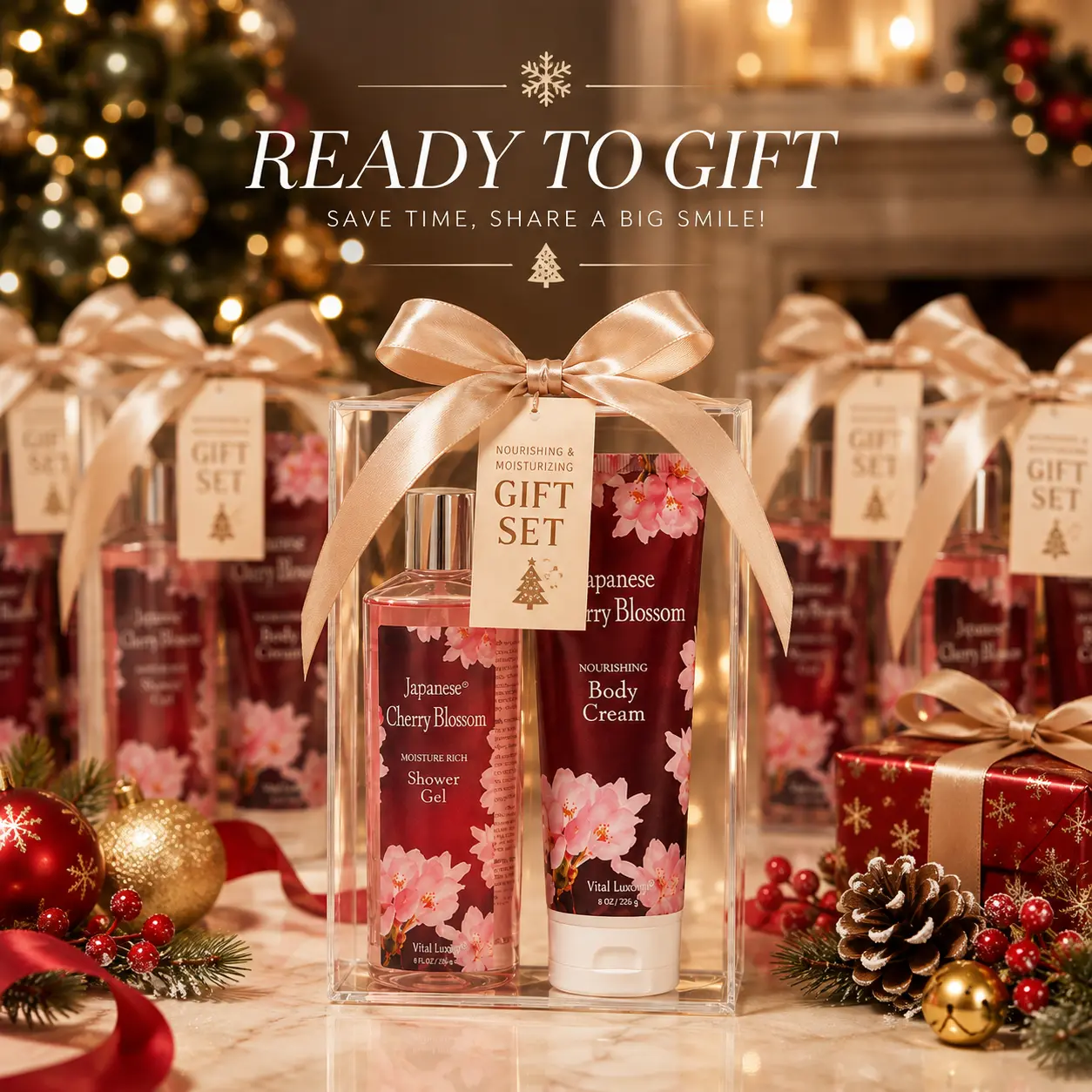 Gift for Mom, Girlfriend & Bestie! Vital Luxury Japanese Cherry Blossom Body Care 2-Piece Gift Set - Full Size Mix & Match (Body Lotion with Shower Gel or Fragrance Mist) Skin Repair Cosmetic
