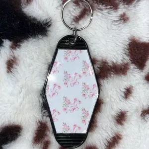 Unique Tees Floral Keychain with Pink Floral Design and Black Border