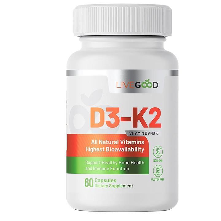 LiveGood Vitamin D3 + K2 Supplement – All Natural Bone, Muscle & Immune Support System – Non-GMO, Gluten-Free – 60 Easy-to-Swallow Capsules LiveGood Vitamin D3 + K2 Supplement – All Natural Bone, Muscle & Immune Support System – Non-GMO, Gluten-Free – 60 Easy-to-Swallow Capsules