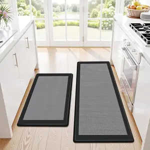 Kitchen Mats, 2 count Kitchen Rugs for Floor, Cushioned Anti- Mats for Kitchen Floor, Non-Slip Standing Desk Mat for Sink, , Laundry & Office, 17.3"x30"+17.3"x47" (Black)