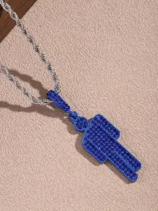 Hip-Hop Style Blue Synthetic Zirconia Pendant Necklace - Edgy Crooked Villain Design, Unisex Alloy Chain for Daily & Vacation Jewelry, All-Season Fashion Accessory, Bold Design, Stylish Craftsmanship, Statement Jewelry, Gothic Mystery Jewelry