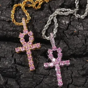 [ICE HUE]18K Gold Vacuum Plated Copper with 5A+ Sri Lanka Zircon  Egyptian Ankh Cross Key  Pendant With Necklace Miami Italy Mexico & Micro Inspired for Women & Men Luxury Jewelry,Daily Wear,Casual Fashion,Gift Idea,Chicano,Classic,Hip Hop,Simple,Sporty