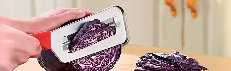 Cabbage Chopper Shredder, 2 Pack Cabbage Cutter Knife Kitchen Slicer Sauerkraut Cutter Coleslaw Grater, Sharp Stainless Steel Blades, Black & Red Handle