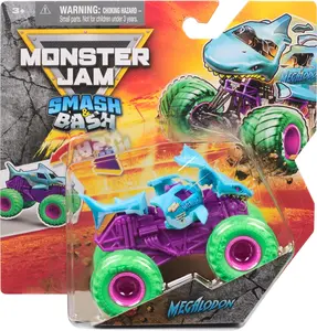 Monster Jam Smash & Bash Megalodon, 1:64 Die Cast Repairable Monster Truck, Kids Toys for Boy and Girls Ages 3 and up