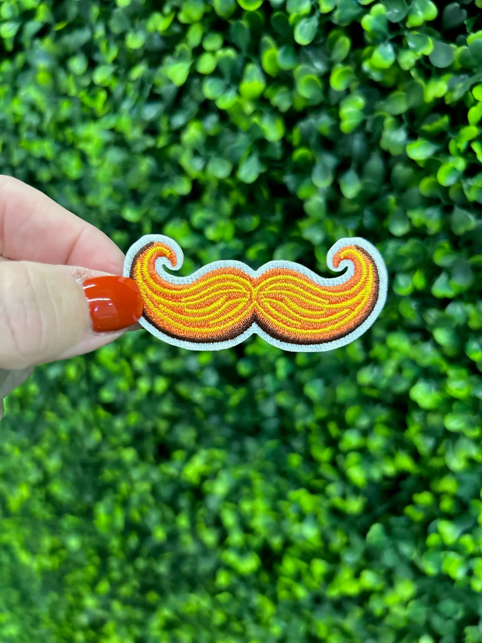 Curly Gold Mustache Embroidered Patch