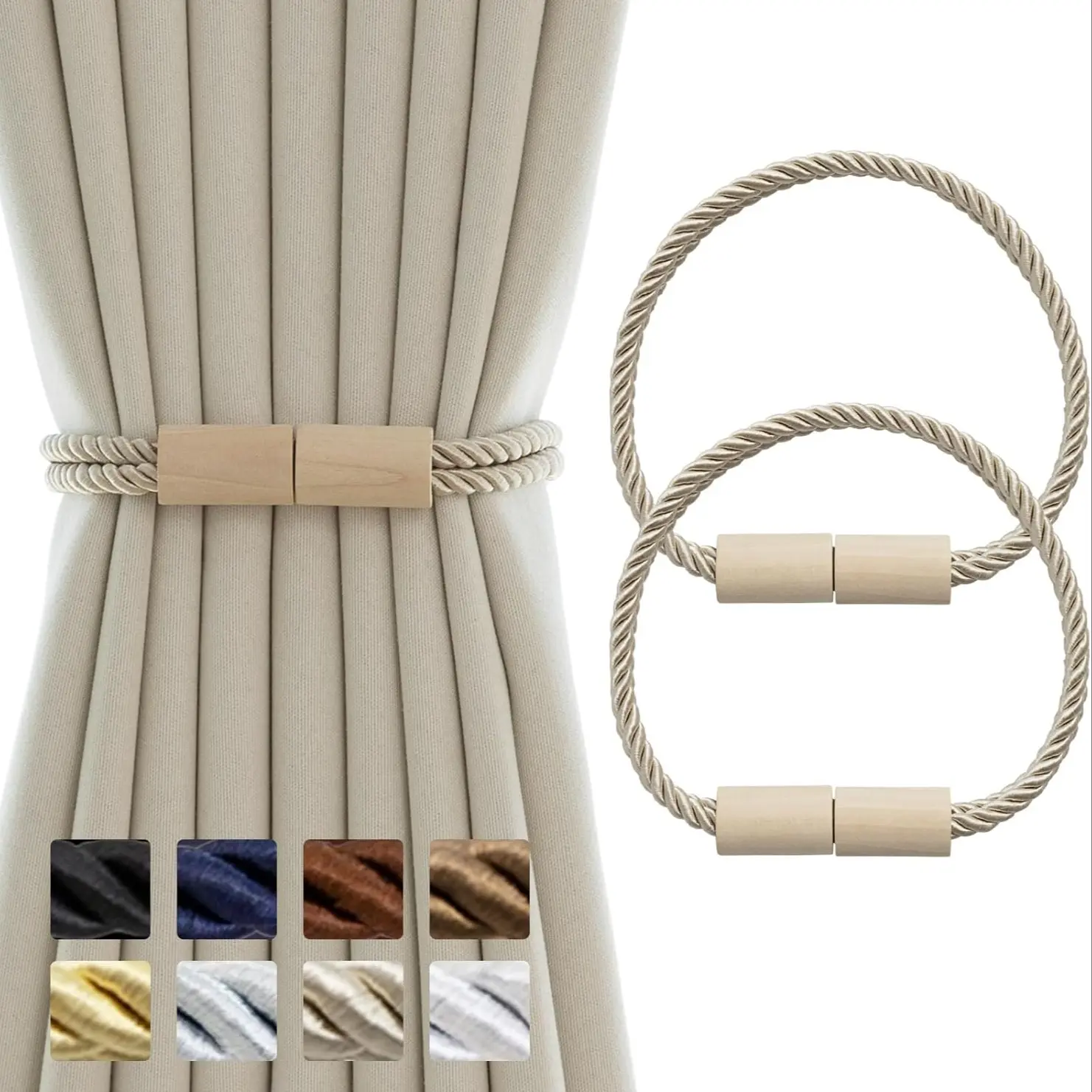 2pcs Magnetic Boho Curtain Tiebacks, Rope Curtain Holders for Drapes, Window Treatment Holdbacks for Home Decor, Stylish Curtain Accessories, Window Decorations Supplies, Curtain Tie Backs For Curtains