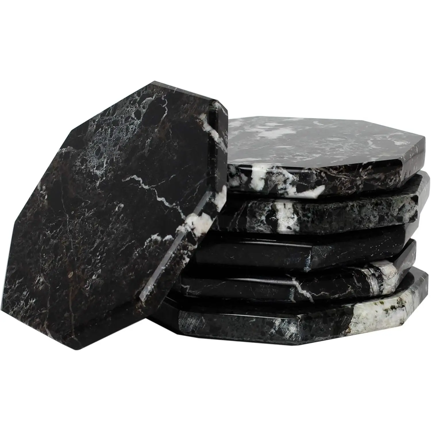 Marble Coasters  3.5" Inches Black Handmade Stone Drink Coasters Set of 6 for Coffee Table and Dining Table Decor, Coaster for Drink