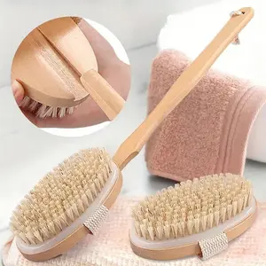 Long Handle Wooden Shower Brush, Bath Brush, Exfoliating Brush, Natural Bristles, Removable for Back Massage and Exfoliation, Great for Dry Skin Exfoliation and Body Massage, Ergonomic Design, Smooth and Vibrant Skin, No Fragrance, No Battery