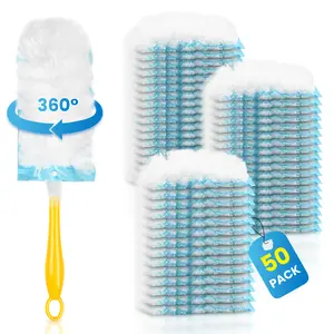 50 Pack Duster Refill for Swiffer Duster, 360°Heavy Duty Duster Refills Kit, Strong Electrostatic Adsorption Technology, Suitable for Furniture, Curtains, Offices and Other Scenes with 1 Short Handle