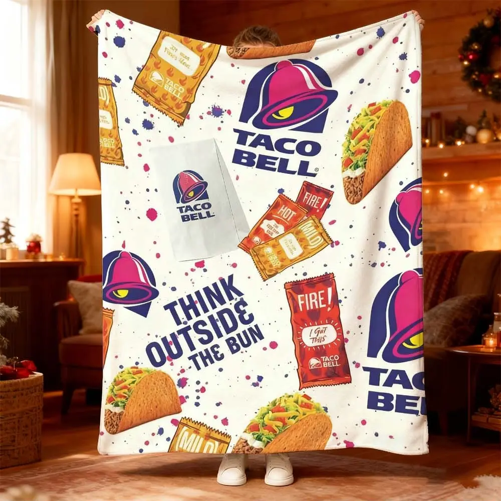 1pc Taco Bell Inspired Cozy Blanket for Home Decor - Unique Taco Print, Ideal for Sofa Relaxation, Bedroom Comfort, or Camping Adventures - Fun Accent, Vibrant Taco Pattern & Playful Sauce Packet Design - Perfect Nap Companion for Taco Lovers