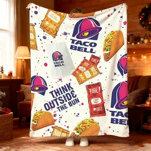 1pc Taco Bell Inspired Cozy Blanket for Home Decor - Ideal for Sofa Relaxation, Bedroom Comfort, or Camping Adventures - Vibrant Taco Pattern & Playful Sauce Packet Design - Perfect Nap Companion for Taco Lovers