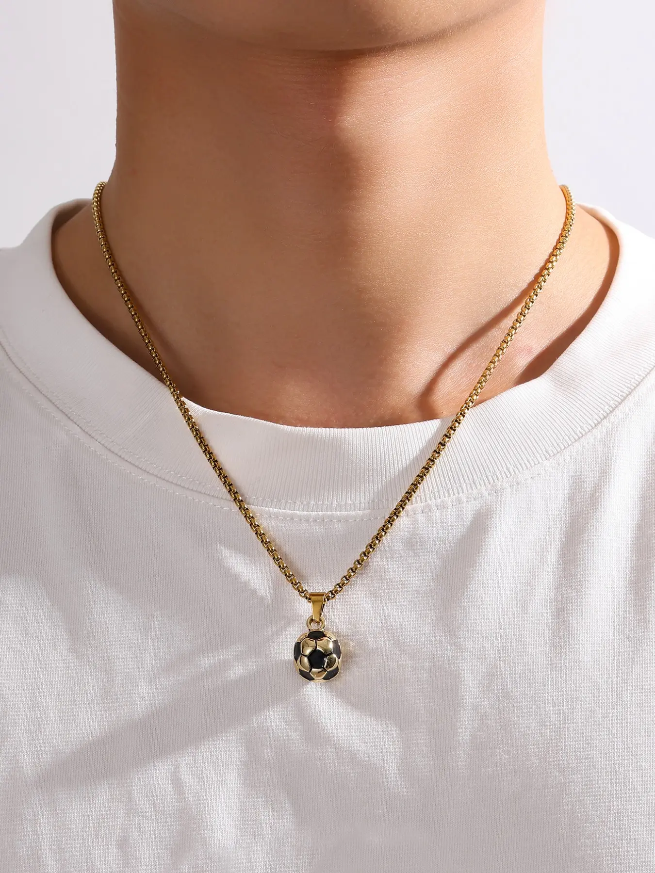 1/2Pcs Men's Fashion Hip-Hop Stainless Steel Football Pendant Necklace and Round Ball Bracelet, Men Jewelry, Anti-Allergy, Birthday Gift, Christmas Gift