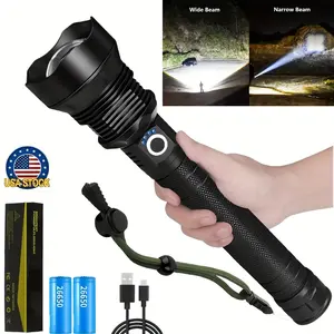 P70 Rechargeable High Lumens LED Flashlight, XHP90.2 Super Bright with 5 Modes, Zoomable Tactical Flashlight for Emergencies, Camping, Hiking, Fishing, Garden, Security, Road, Garage Lighting, Flashlight Rechargeable