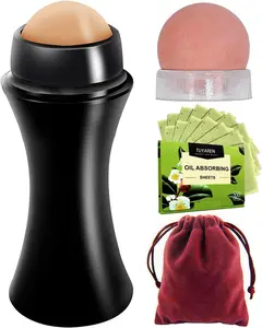 Oil-Absorbing Volcanic Face Roller 103Pcs Kit,1 Set Oil Control Face Roller Stone 1 Replacement Rock Roller Ball 100 Sheets of Oil-Absorbent Facial Tissue& a Easy to Carry Matching Velvet Bag