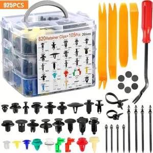 925Pcs Universal Car Push-in Clips Kit 26 Sizes, Military-Grade Nylon Auto Fasteners Rivets with Fastener Remover & 10 Cable Ties, Fit Most Cars for DIY Repair