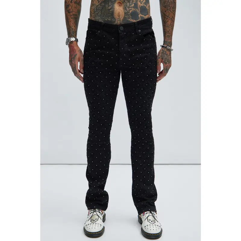 I Be Jeweled Stacked Skinny Flare Jeans - Black