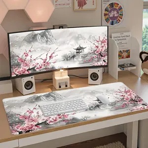 Cherry Blossom & Mountain Pattern Mouse Pad, Rectangle Gaming Mouse Pad, Non-slip Rubber Base Mousepad, Office Desk Keyboard Mouse Mat for Home Office Game Room, Desk Accessories
