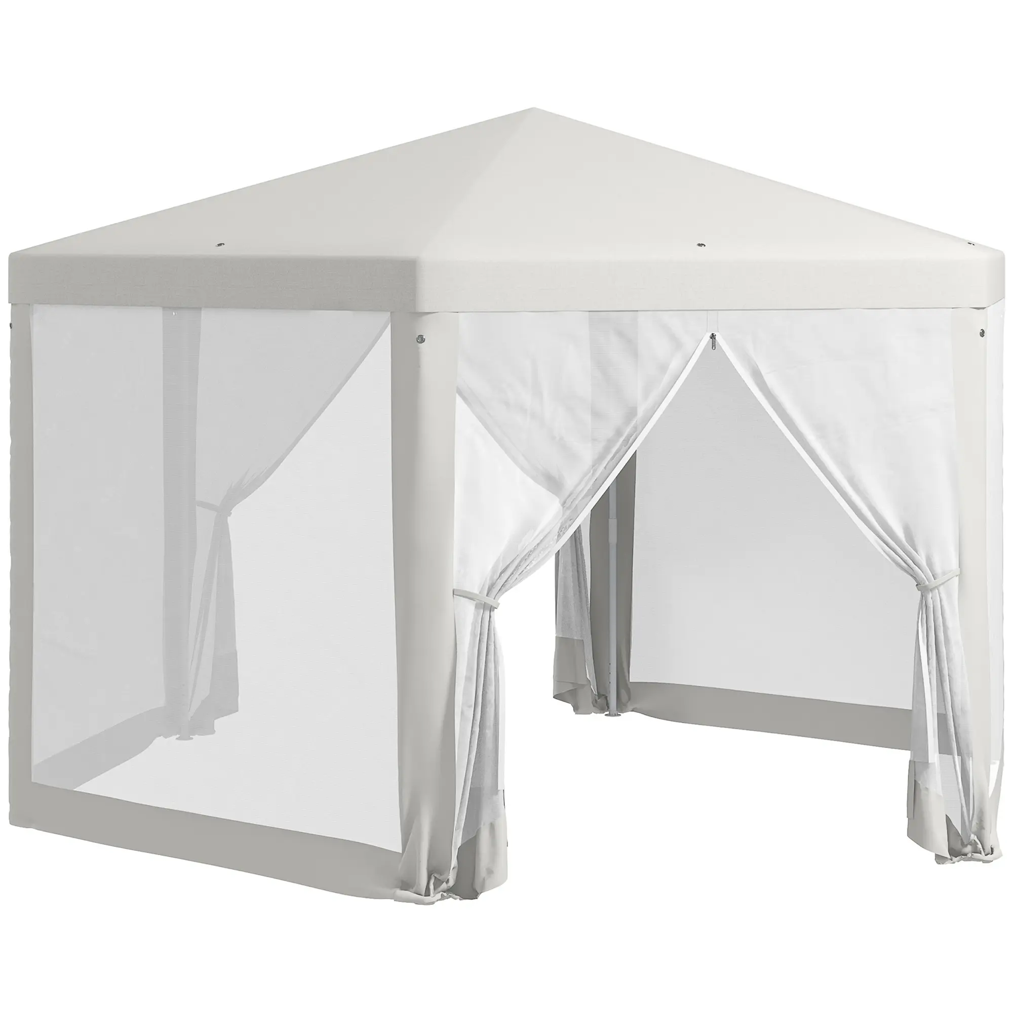Outsunny 13' x 11' Outdoor Party Tent, Hexagon Sun Shade Shelter Canopy with Protective Mesh Screen Sidewalls, Ropes & Stakes, Green
