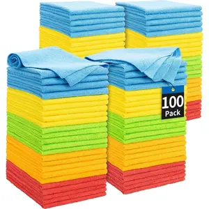 Microfiber Cleaning Cloths, 100 Pack Cleaning Rags Microfiber Towels Bulk Absorbent Lint-Free Washcloths, All-Purpose Cloth Wipes for Car, Shop, Garage, Household Cleaning 11.5"*11.5"