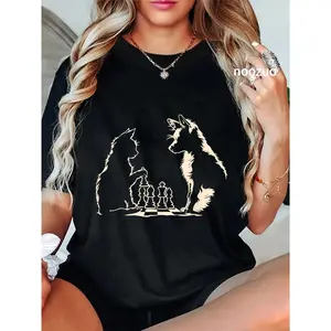 100% Cotton Funny Chess Player Dog Cat Playing Chess Board T-Shirt