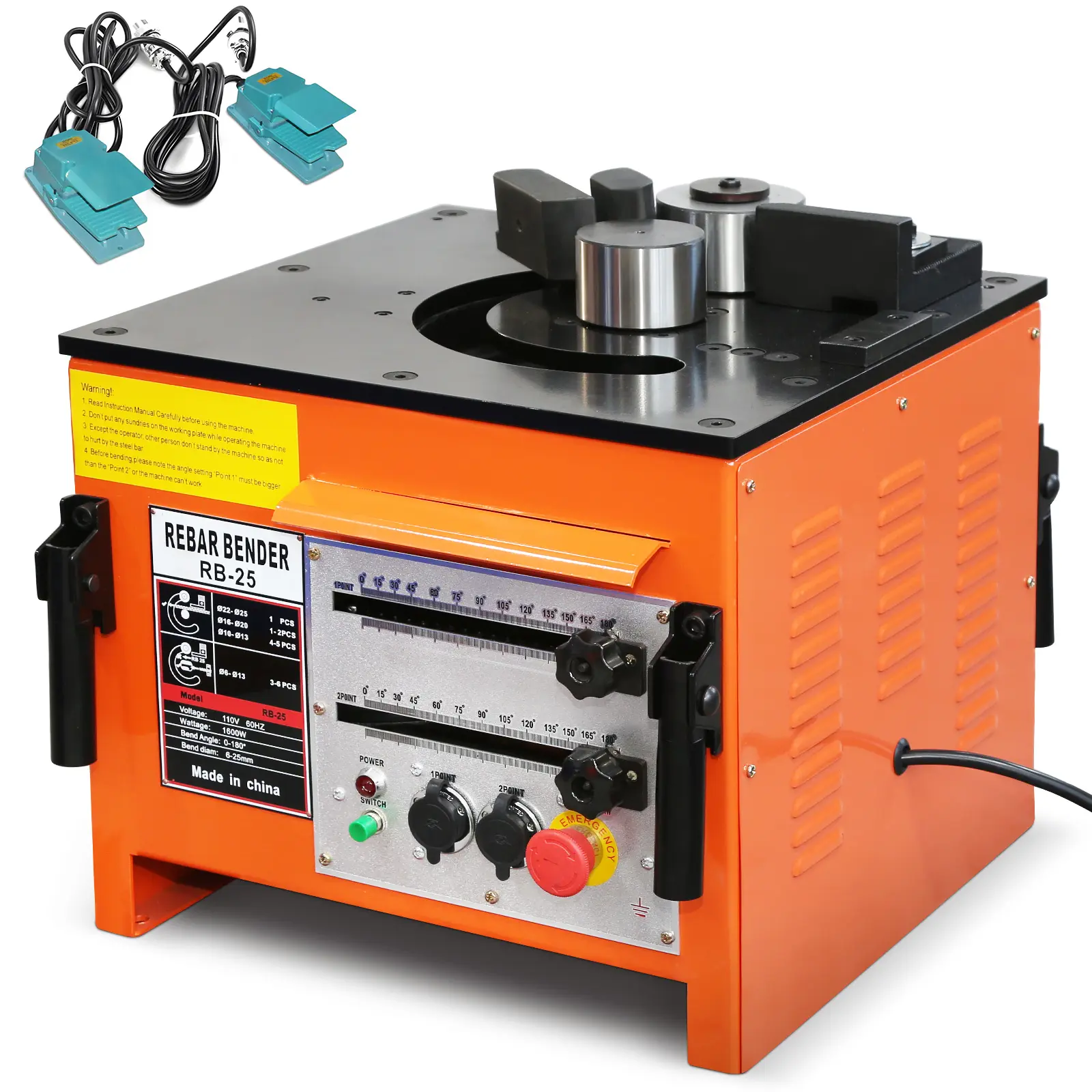 1600W Electric Rebar Bender and Cutter, Fast & Accurate Rebar Bending Machine, Portable Rebar Bender Tool for 1/4 inch to 1 inch Steel Bar with 0-180° Angle and Foot Pedal Switch