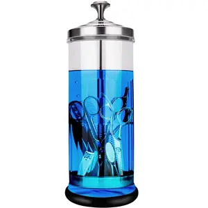 Barber Disinfecting Jar 1500ml - Durable Stainless Steel & Glass for Salon Tools - Transparent Design for Easy Visibility - Professional-Grade Quality