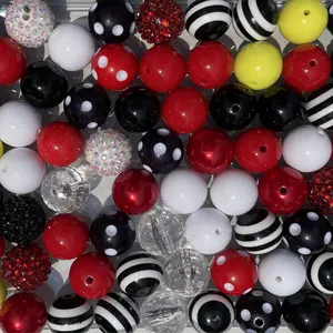 Mickey Mix 20mm Bubble Gum Bead Mixes Red Yellow Black White Chunky Bead Mixes for Beading Making Beaded Edge Adjustable Beaded Design Crafts Durable Plastic Round Beads