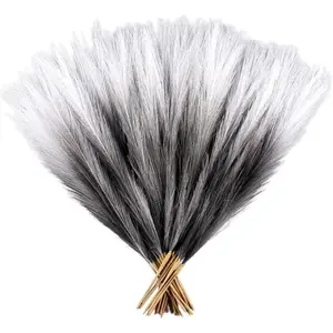 Gray Pampas Grass Small, 30 Pcs 17" Faux Pampas Grass Short Decor, Pompas Grass Flower Arrangement and Vase Filler for Boho Home Wedding Decoration