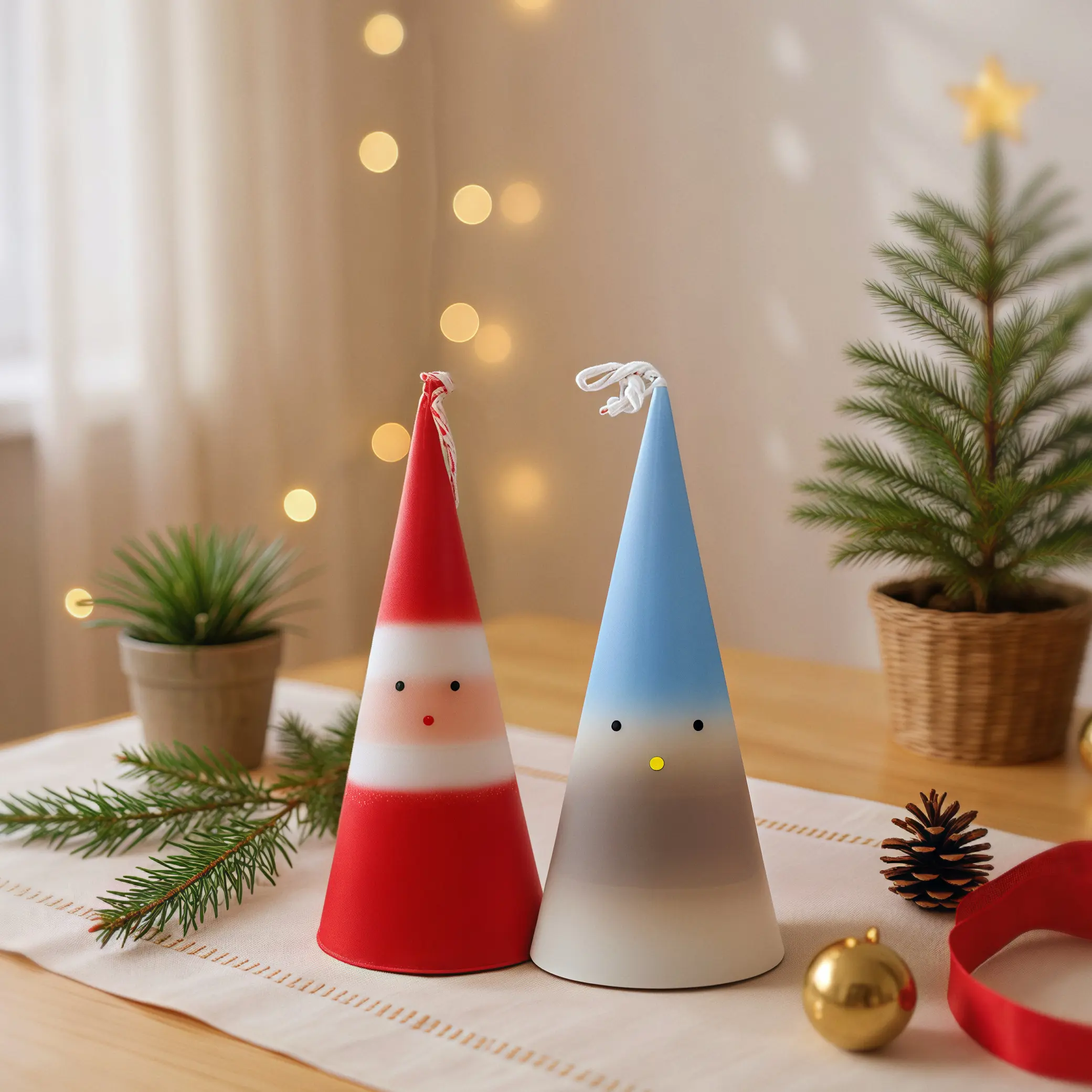 Novelty Christmas Candles | Cone Cube Shaped Soy Wax | Santa Holiday Character