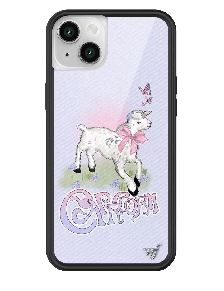 Capricorn | Limited Edition iPhone Case | Raised Protective Black Bumper | Women Owned Small Business | Zodiac Lavender Purple Background Cute Dainty Lamb Butterflies Pink Bow | Safety Casing Protective | Cellphone Cute Aesthetic