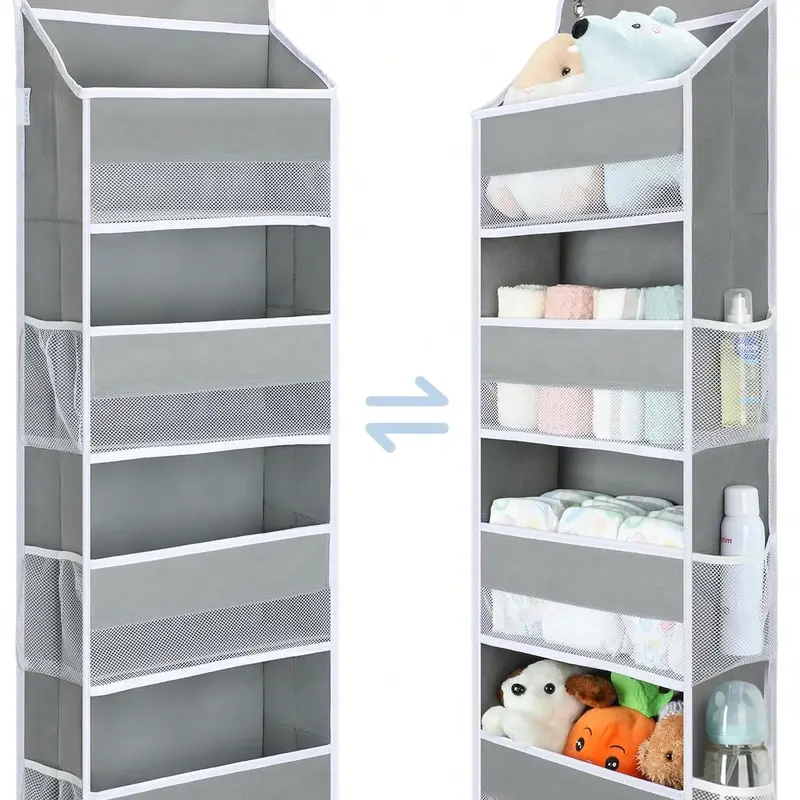 Over-The-Door Hangable Organizer - Portable Nursery Storage, Multi Purpose Solution, Multifunctional Home Organizer, Holds 35.2lbs, Swing-Proof, 4 Bins, 6 Side Pockets for Newborn Essentials, Nursery Organization (Bathroom Compatible)